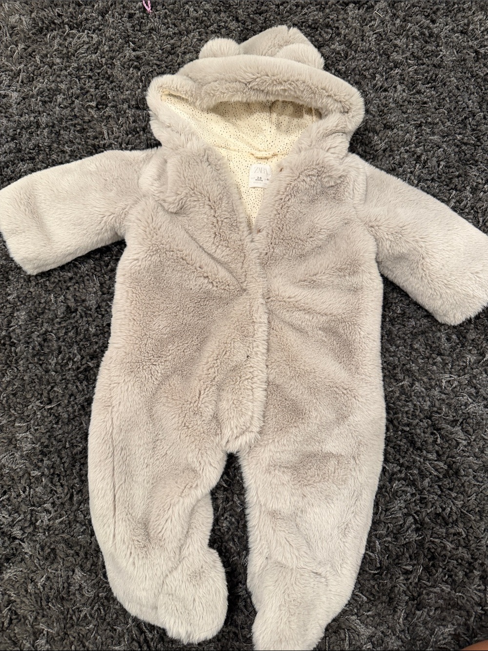Zara Cream Plush Baby One-Piece Footie with Hood